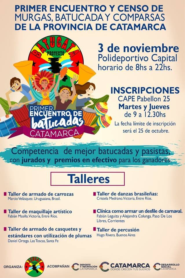 Se desarrollan incripciones de murgas, batucadas y pasistas para Encuentro Provincial