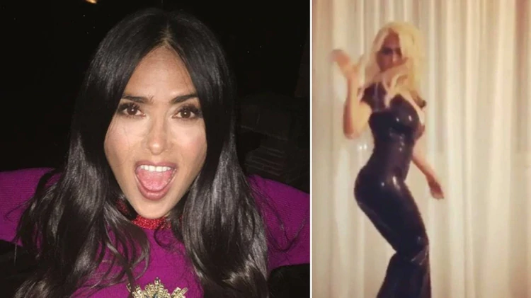 Salma Hayek, traje entallado de látex y un escultural cuerpo de 52 años