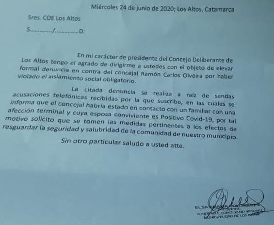 Denuncian a un concejal de los altos por violar el aislamiento social y obligatorio