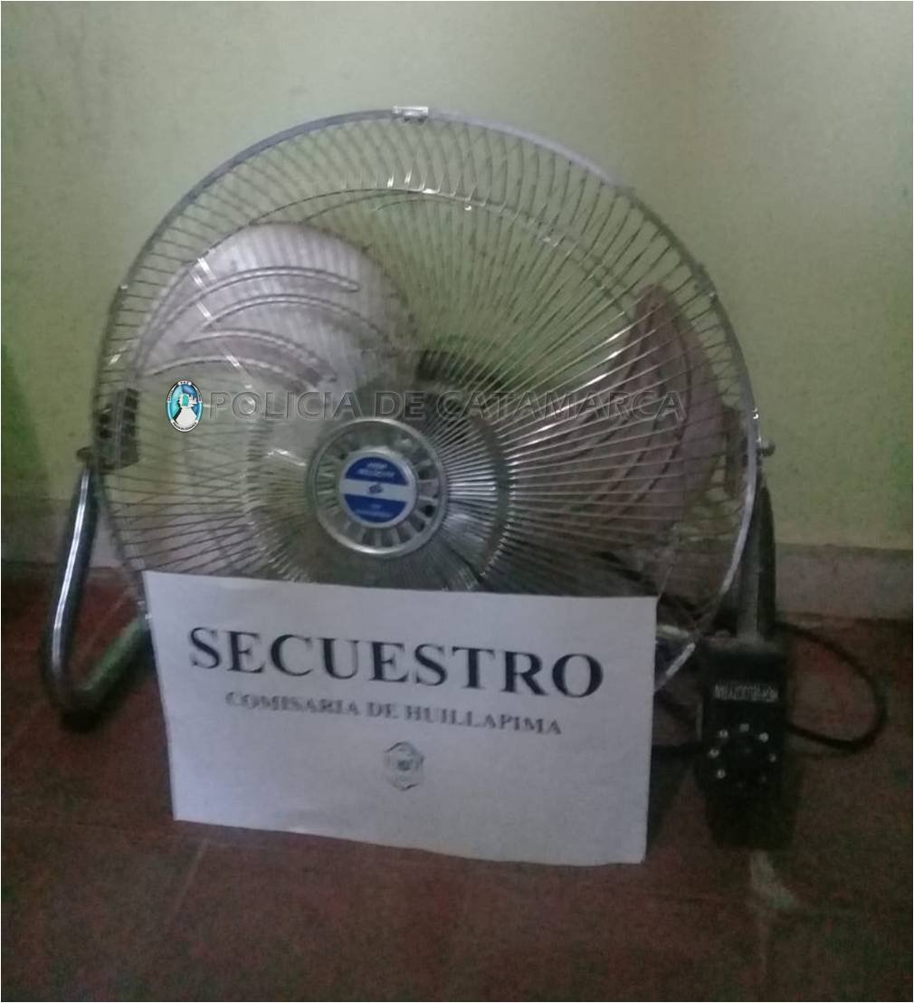 Tras un allanamiento Policías recuperaron un ventilador sustraído en Capayán