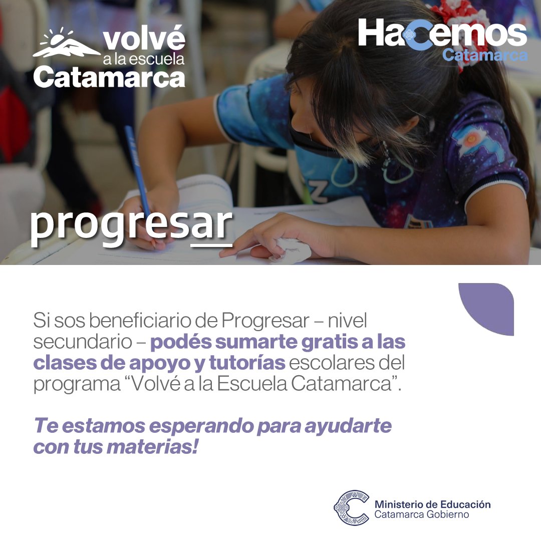 Clases de apoyo y tutorías de Volvé a la Escuela Catamarca y Progresar