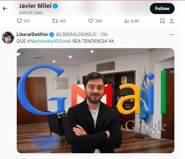 Cuestionan por discriminador el like de Milei en «X»: Nacho Torres con Síndrome de Down