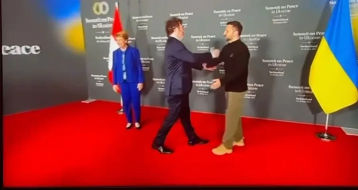 Milei fue recibido por Volodimir Zelensky en Suiza 