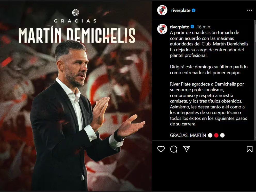 Martín Demichelis Deja de Ser el Director Técnico de River Plate