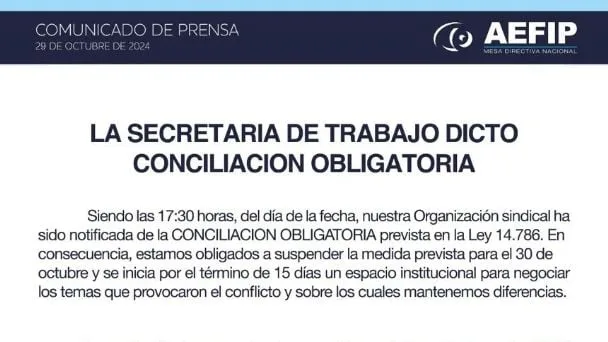 La secretaria de trabajo dictó conciliación obligatoria