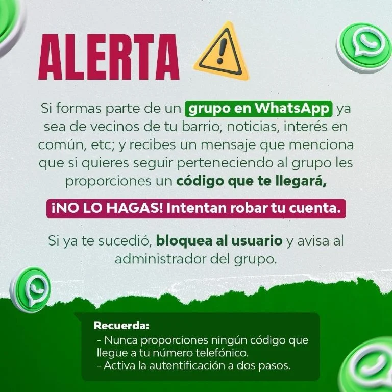 Alerta por robos de cuentas a través de WhatsApp