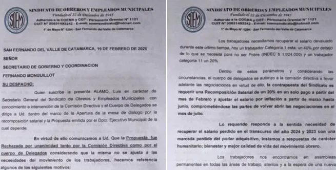 El SOEM de Catamarca rechazó la propuesta salarial y exige un aumento del 20% en febrero