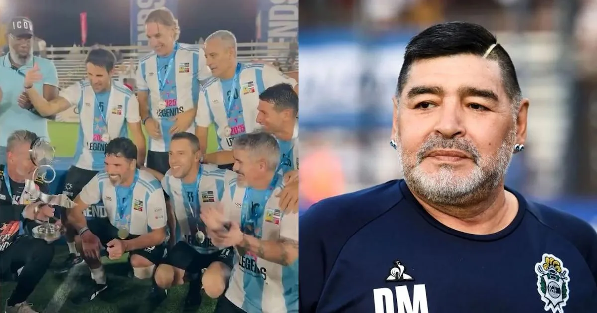 Festejo dedicado a Maradona en Torneo de Leyendas: Argentina campeón