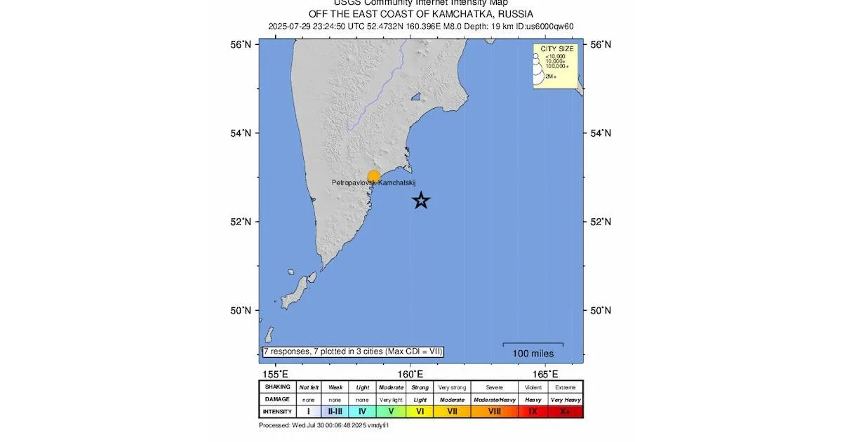 Alerta de Tsunami en Pacífico: Terremoto de magnitud 8.0 en costa este de Rusia